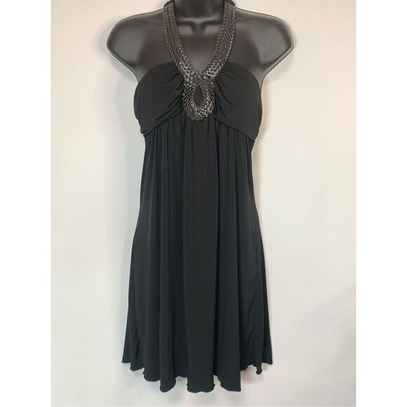 BCX Women's Sleeveless Open Back Mini Halter Dress Black Size Medium - Picture 1 of 8